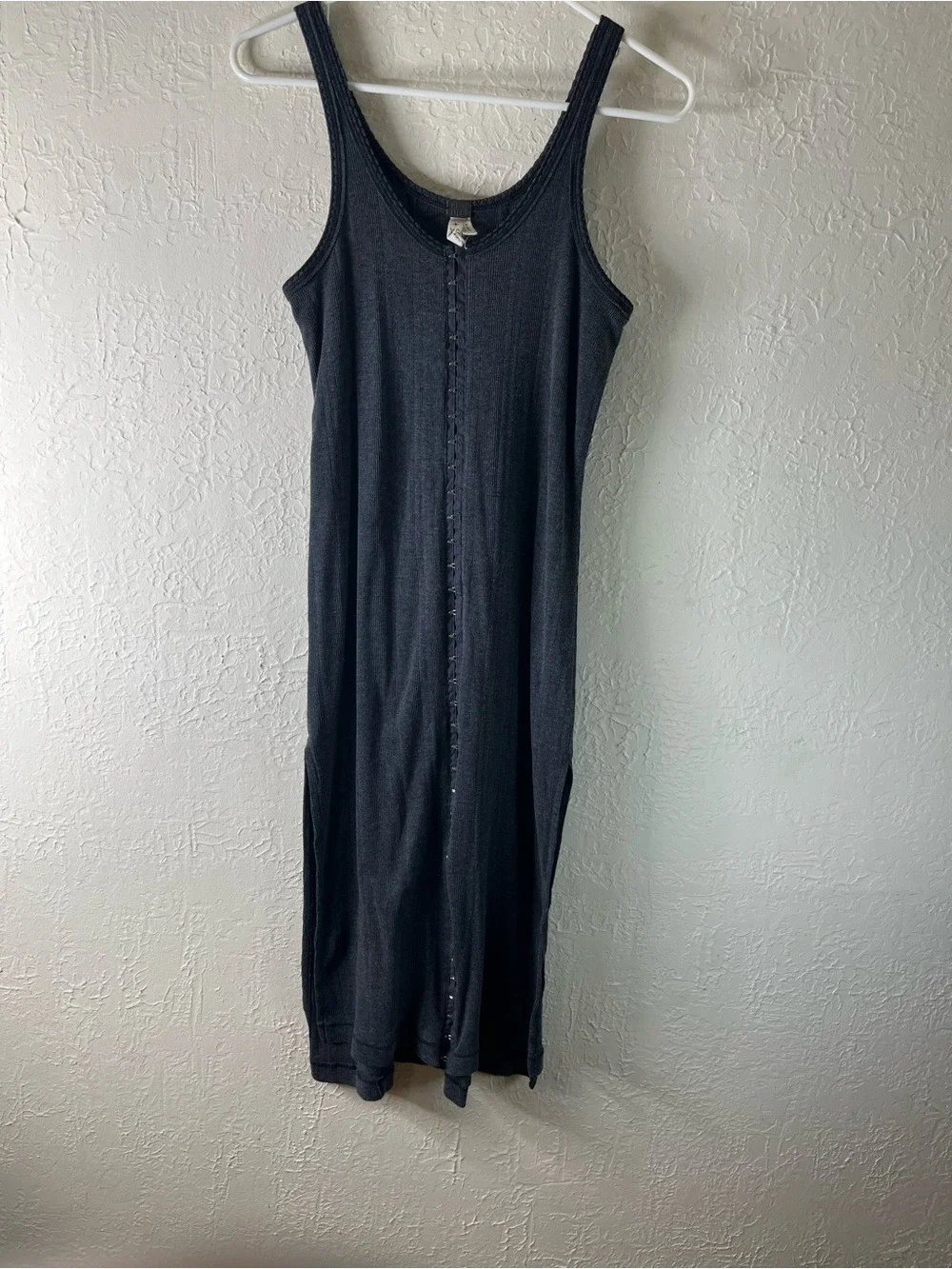 Free People Drop Needle Ribbed Venice Hook Front Dress in Dark Grey